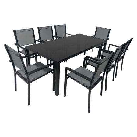 Seturi de gradina - Set de grădină din 9 piese, gri/negru, aluminiu, KESIOS