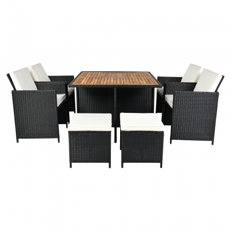 Set de grădină din ratan, lemn de salcâm, negru/crem/natural, MELFORD [4]