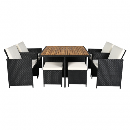Set de grădină din ratan, lemn de salcâm, negru/crem/natural, MELFORD [5]