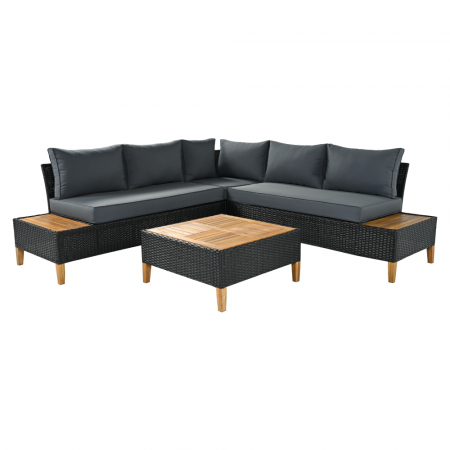 Seturi de gradina - Set de grădină din ratan, lemn de salcâm, negru/gri/natural, MALKOM
