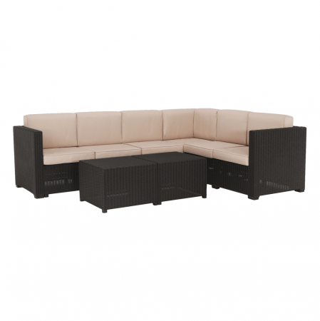 Seturi de gradina - Set de grădină din rattan, 3 piese, maro/bej, RODEN