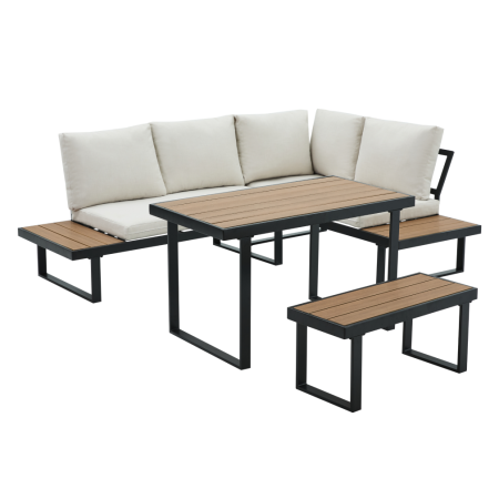 Seturi de gradina - Set de grădină, negru/crem/stejar, FLOJD