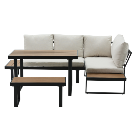 Set de grădină, negru/crem/stejar, FLOJD [1]