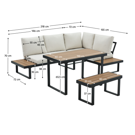 Set de grădină, negru/crem/stejar, FLOJD [5]