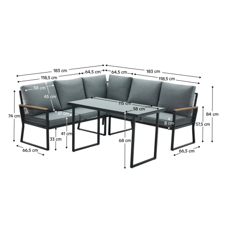 Set de grădină, negru/gri, FARLY [4]