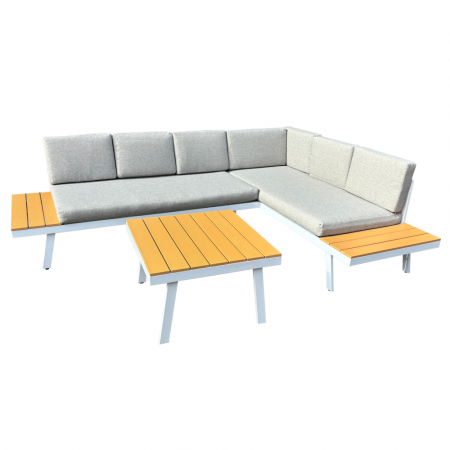 Seturi de gradina - Set de grădină, oţel alb /stejar / gri deschis, PELOR