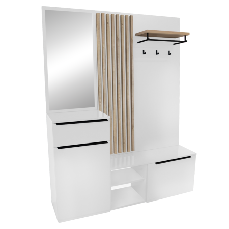 Mobilier Hol/Cuiere - Set de hol, alb extra lucios HG/stejar artisan, ALIVA V2