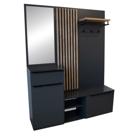 Mobilier Hol/Cuiere - Set de hol, antracit extra lucios HG/stejar artisan, ALIVA V2