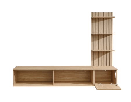 Set de living , comoda suspendata cu raft, prindere perete, 180x130x40 cm, stejar cu riflaj printat [5]