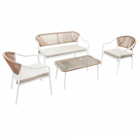 Set de mobilier de grădină din ratan, 4 piese, alb/bej, PALNY [4]