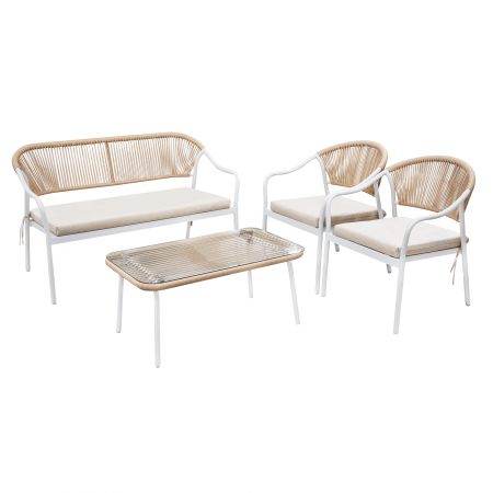 Set de mobilier de grădină din ratan, 4 piese, alb/bej, PALNY [3]