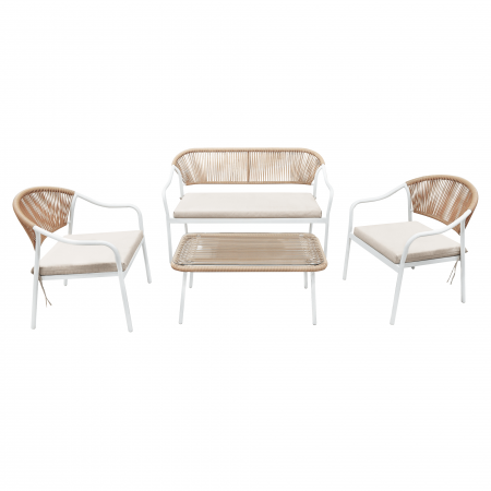 Seturi de gradina - Set de mobilier de grădină din ratan, 4 piese, alb/bej, PALNY