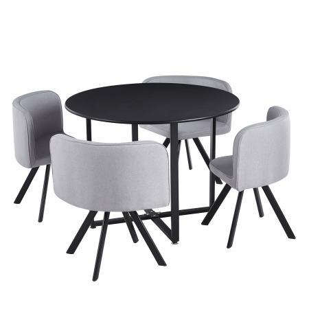 Seturi masa +scaune dining - Set de mobilier dining 1+4, negru/gri deschis, BEVAN NEW