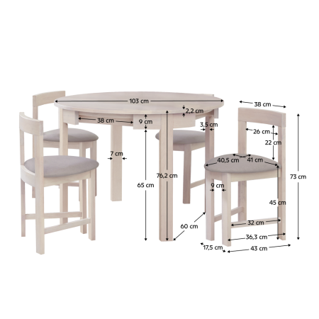 Set de sufragerie 1+4, lemn masiv, alb model lemn /gri-bej, DOMIO [5]