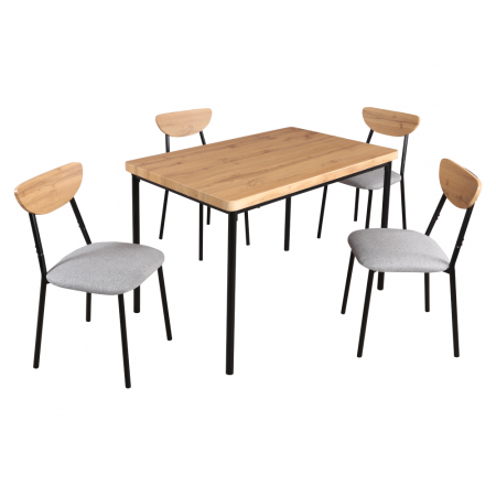 Set de sufragerie 1+4, stejar deschis/gri/negru, MADIO [2]
