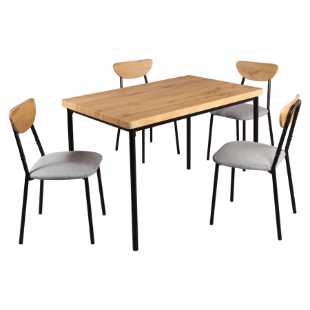 Seturi masa +scaune dining - Set de sufragerie 1+4, stejar deschis/gri/negru, MADIO