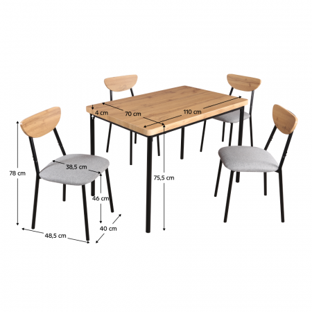 Set de sufragerie 1+4, stejar deschis/gri/negru, MADIO [1]