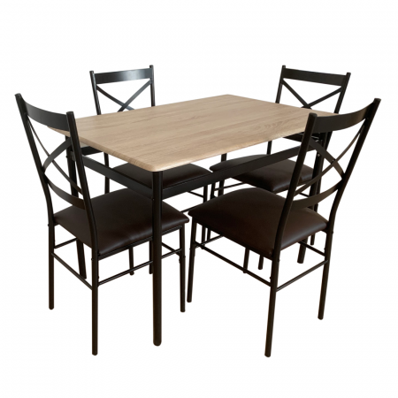 Seturi masa +scaune dining - Set de sufragerie 1+4, stejar Sonoma / negru / maro, NAREN