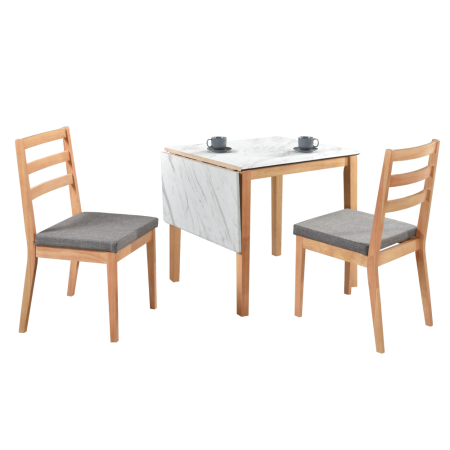 Living - Set de sufragerie cu masa pliabilă 1+2, stejar natural/gri închis, ZOREL