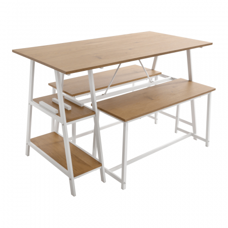 Seturi masa +scaune dining - Set dining 1+2, stejar / alb, ZAFAR
