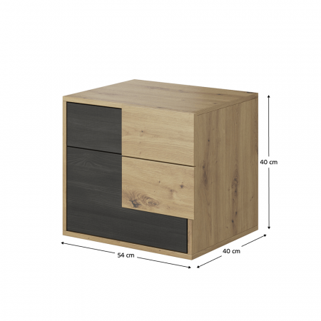 Set dormitor (dulap + pat + 2x noptieră), stejar artizan/ pin norvegian negru, BAFRA [4]