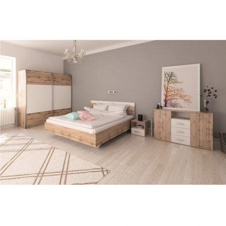 Seturi dormitoare complete - Set dormitor (pat 160x200 cm), stejar wotan/alb, GABRIELA NEW