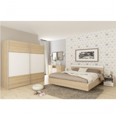 Seturi dormitoare complete - Set dormitor (pat 180x200 cm), stejar sonoma/ alb, GABRIELA NEW