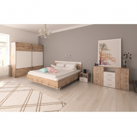Seturi dormitoare complete - Set dormitor (pat 180x200 cm), stejar wotan/ alb, GABRIELA NEW