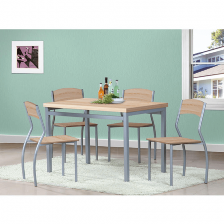 Set masa + 4 scaune din lemn , metal gri/mdf stejar sonoma [1]