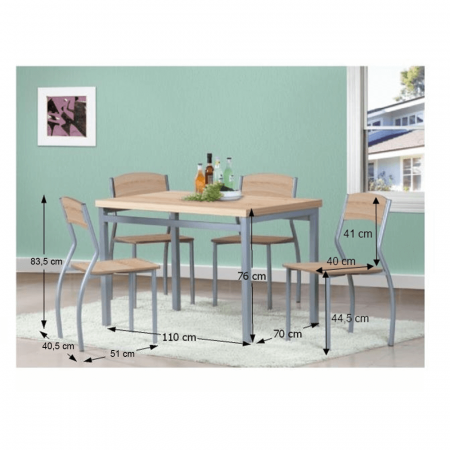 Set masa + 4 scaune din lemn , metal gri/mdf stejar sonoma [2]
