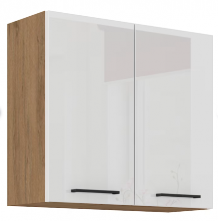 Set mobila bucatarie , 240 cm lungime, blat stejar lancelot inclus, alb luciu /carcasa stejar lancelot, cu turn (soldat) inclus , corp pentru cuptor incorporabil, sertare [4]