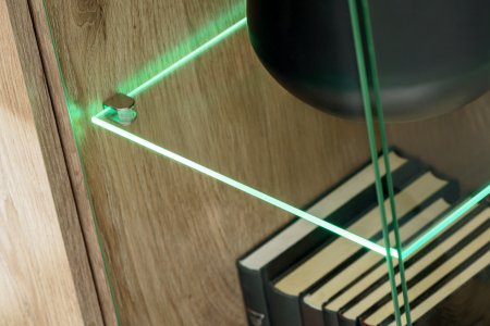 Set mobila de Living, 340 cm lungime,  model riflaj, stejar/ casmir bej cu model riflaj/casmir bej, usi cu deschidere push open, canturi abs, inchidere silentioasa usi, iluminare led, Bortis [1]