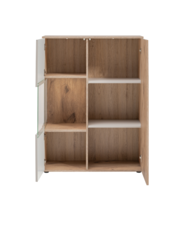 Set mobila de Living, 340 cm lungime,  model riflaj, stejar/ casmir bej cu model riflaj/casmir bej, usi cu deschidere push open, canturi abs, inchidere silentioasa usi, iluminare led, Bortis [7]