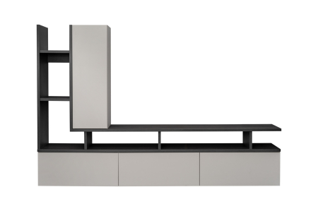 Set mobila de living, pal casmir bej/grafit stejar, 210 cm lungime, usi deschidere push open prin apasare, canturi abs, moderna, prindere perete- suspendata , Bortis [5]