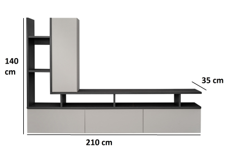 Set mobila de living, pal casmir bej/grafit stejar, 210 cm lungime, usi deschidere push open prin apasare, canturi abs, moderna, prindere perete- suspendata , Bortis [6]