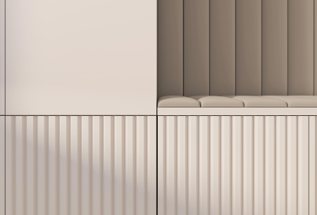 Set mobila hol inaltat /cuier cu dulap inaltat si panouri tapitate, cu riflaje casmir /pal bej casmir/ stofa bej crem , 170cm lungime x 225 cm inaltime x 40 cm adancime, deschidere usi push open, supo [6]