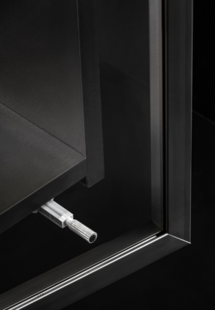 Set mobila living, 300 cm lungime, mdf/pal negru/stejar, usi mdf caneluri, usi cu deschidere push open, vitrina sticla cu led , comoda tv si 3 corpuri suspendate [6]