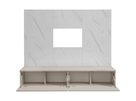 Set mobila living/mobilier sufragerie/camera de zi, comoda tv, 180 cm lungime, deschidere usi push open prin apasare, pal casmir/marmura alba [1]