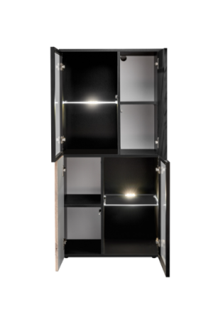 Set mobila living/mobilier sufragerie/camera de zi, deschidere usi push open prin apasare, pal/mdf negru/stejar/marmura neagra, 280 cm lungime variabila, corpuri modulare, vitrina sticla cu lumini led [3]
