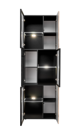 Set mobila living/mobilier sufragerie/camera de zi, deschidere usi push open prin apasare, pal/mdf negru/stejar/marmura neagra, 280 cm lungime variabila, corpuri modulare, vitrina sticla cu lumini led [4]