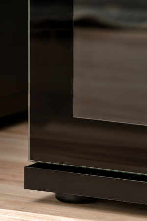 Set mobila living-sufragerie cu riflaj, negru mat/ stejar , vitrine sticla , iluminare led , 340 cm lungime, canturi abs [8]