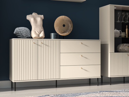 Set mobila sufragerie living , mdf/ pal casmir, usi stil riflaj cu caneluri, lumini led vitrine, soft close, abs, 2xvitrine+ comoda +raft,fara masuta cafea model deosebit [5]