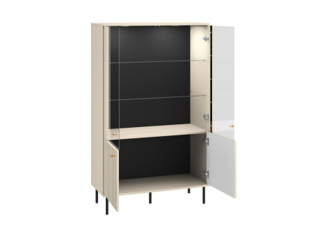 Set mobila sufragerie living , mdf/ pal casmir, usi stil riflaj cu caneluri, lumini led vitrine, soft close, abs,  2xvitrine+ comoda +raft+masa cafea, model deosebit [8]