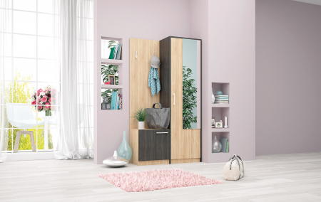 Set mobilier cuier de hol cu dulap pantofar, stejar sonoma/stejar carbon, usi cu inchidere silentioasa, 95 cm x 175cm x36cm, Bortis Impex [3]