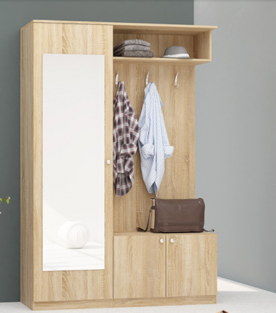 Set mobilier hol, 130x190x35 cm, cuier cu dulap haine si pantofar, stejar sonoma/oglinda, balamale inchidere silentioasa [2]