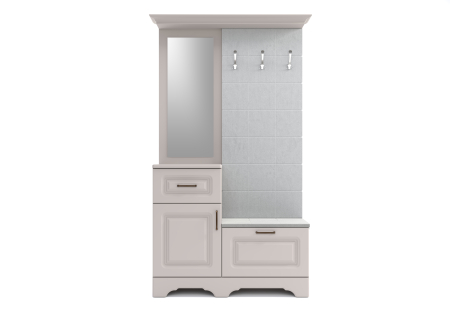 Set mobilier hol cuier casmir, oglinda, bancă și panou tapitat, pal si mdf, 113,5 cm lungime  x 44 cm adancime x 210 cm, Bortis Impex [1]