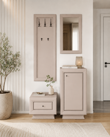 Toate Produsele - Set mobilier hol cuier casmir, oglindă, pantofar și comodă, 123 cm lungime x 38 cm adancime, Bortis