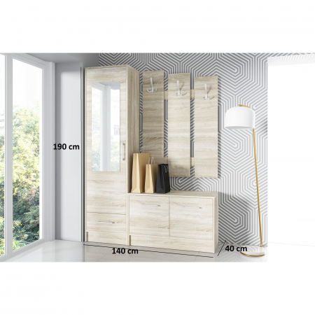 Set mobilier hol, cuier cu pantofar si dulap, stejar sonoma, 190x140x40 cm, Bortis Impex [1]
