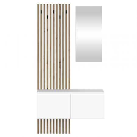 Set cuier de hol cu riflaj , 100 cm lungime x 37 cm adancime , alb/artisan,stil modern cu oglinda, riflaje [2]