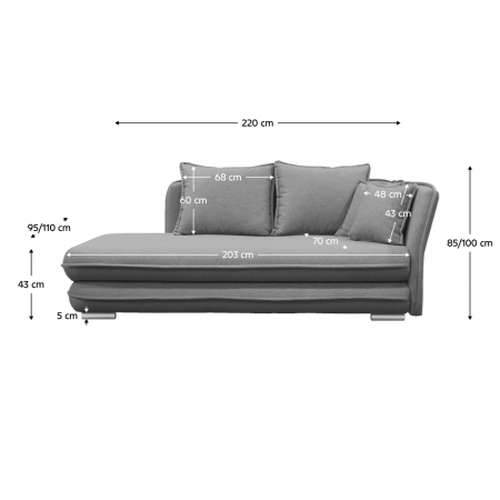 şezlong cu spaţiu de depozitare, gri, dreapta, LAMBA [5]